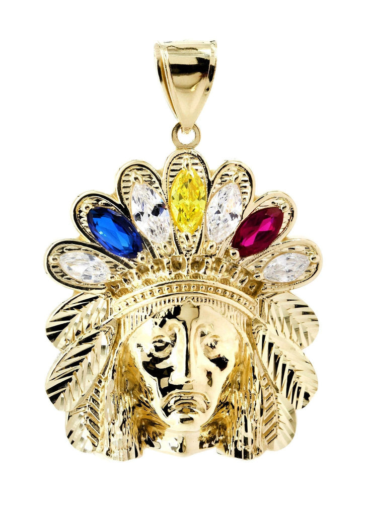 Big Chief Head & Cz 10K Yellow Gold Pendant. | 15.1 Grams MEN'S PENDANTS FROST NYC 
