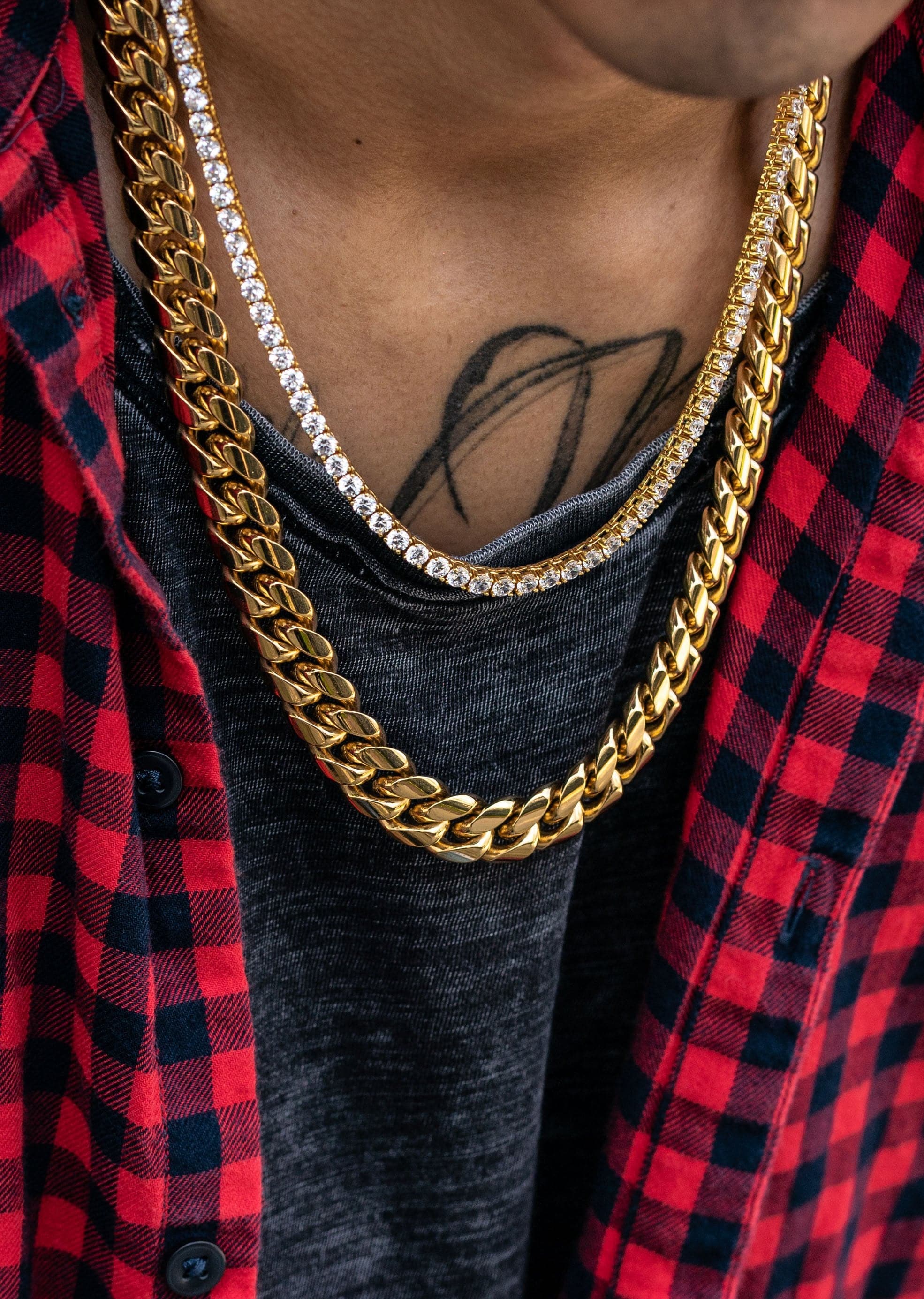 Gold Plated Solid Miami Cuban Link 14 MM Tennis Chain