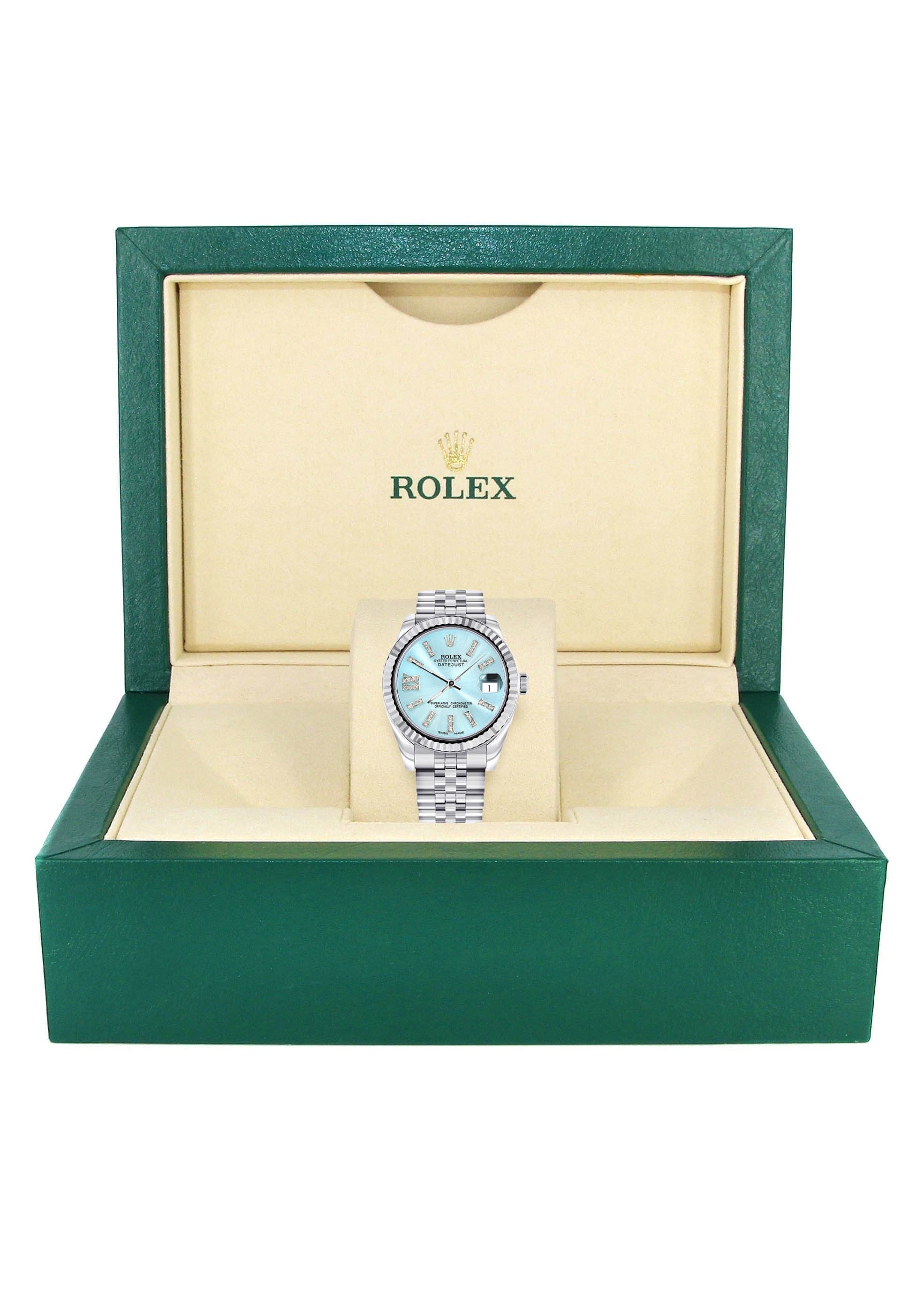 Diamond Rolex Watch | 68274 | Fluted Bezel | 31MM | Baby Blue Diamond