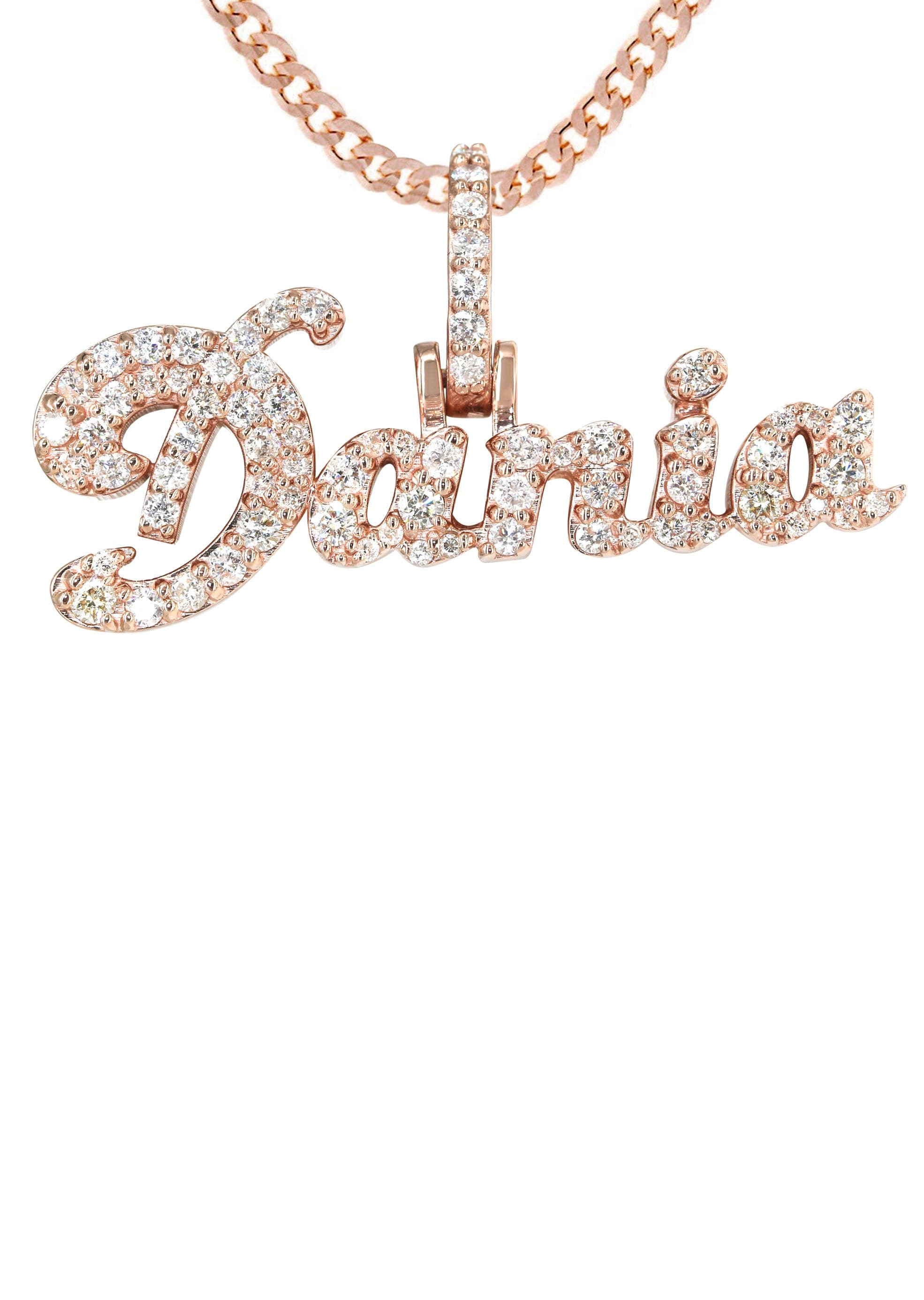 14K Rose Gold Full Diamond Name Plate Necklace Style #116