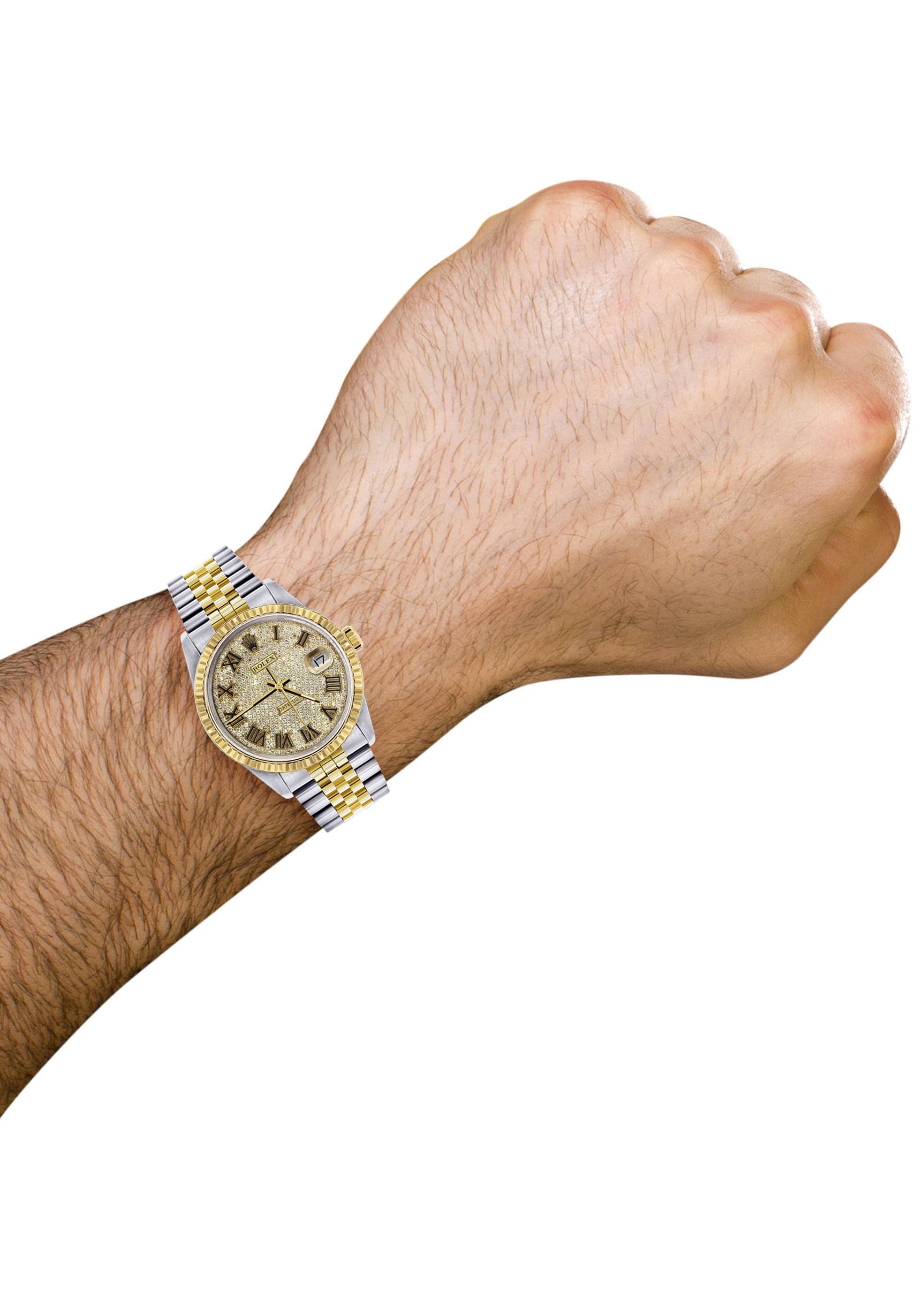 Mens Rolex Datejust Watch | 16233 | 36Mm | Diamond Gold Roman Numeral