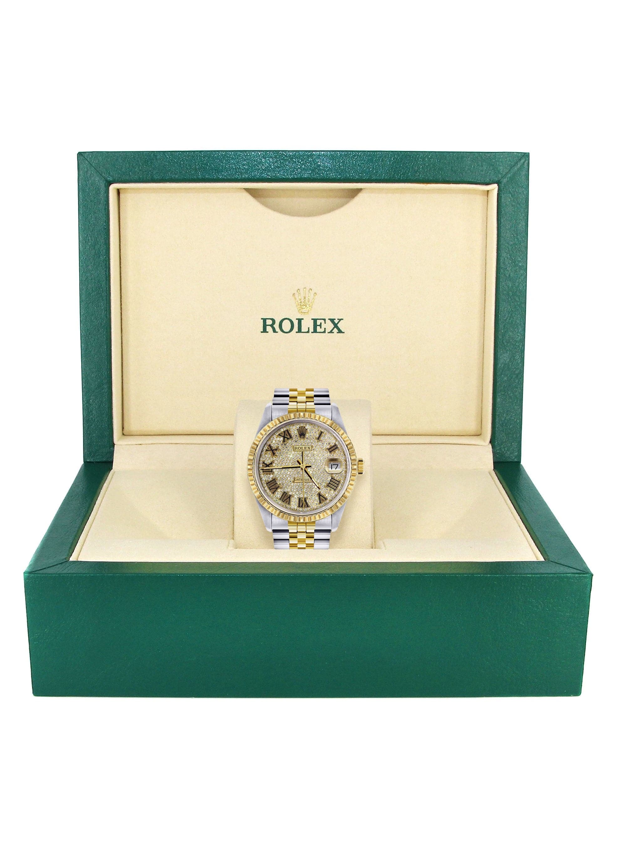 Mens Rolex Datejust Watch | 16233 | 36Mm | Diamond Gold Roman Numeral