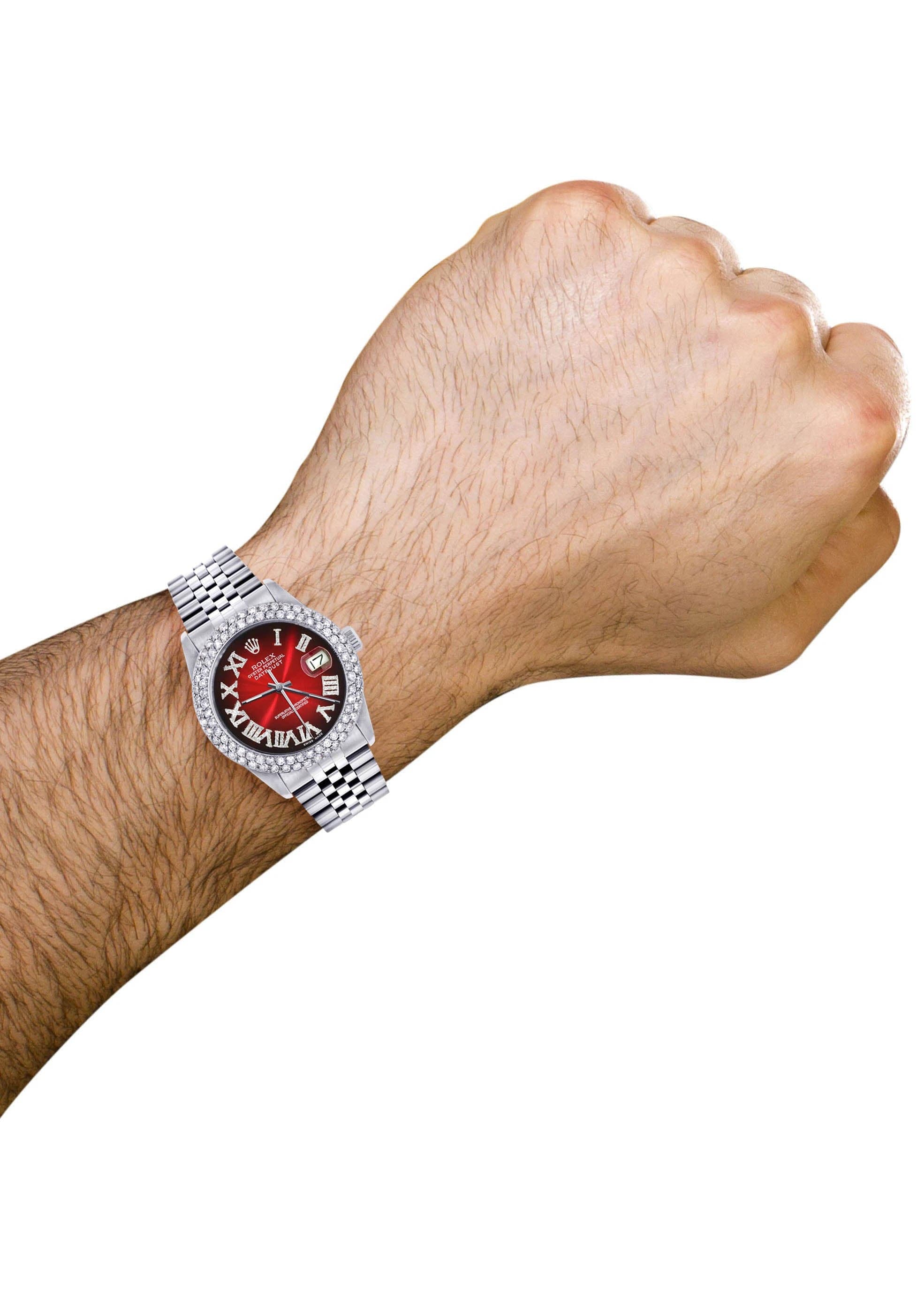 Mens Rolex Datejust Watch 16200 | 36Mm | Red Black Roman Numeral Dial