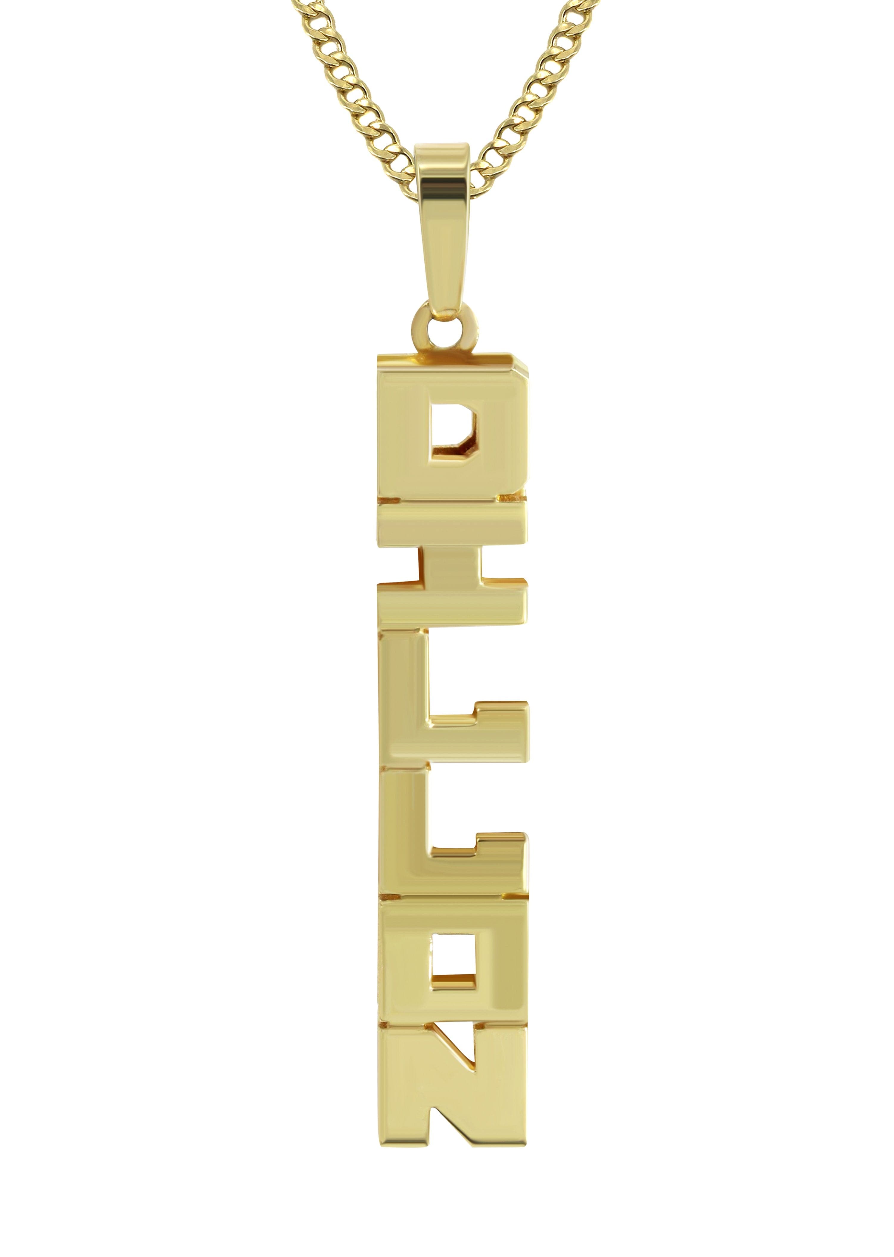 14K Gold Vertical Text Name Plate Necklace | Style #55
