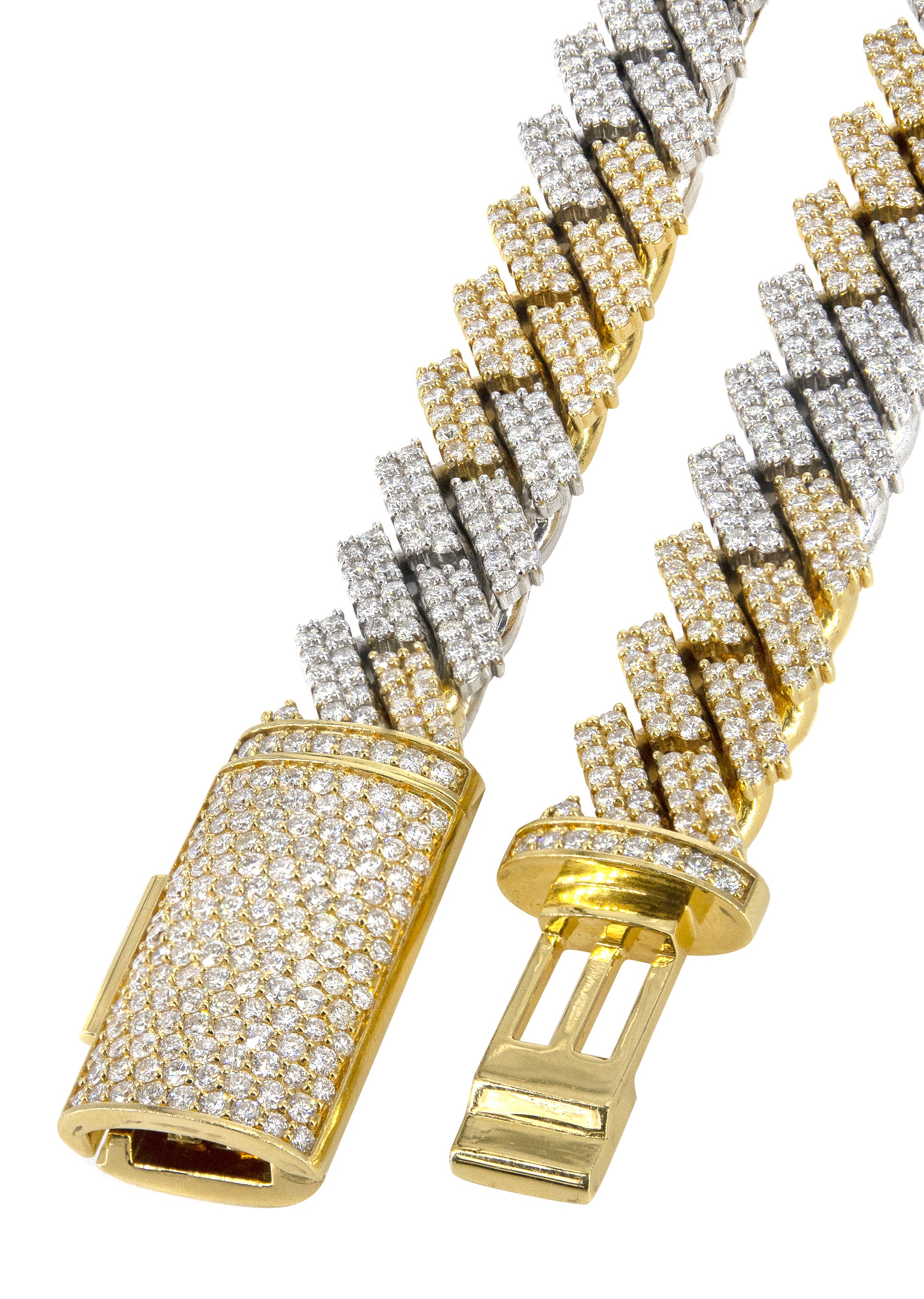 Two Tone Iced Out Diamond Prong Cuban Link Chain 10K/14K