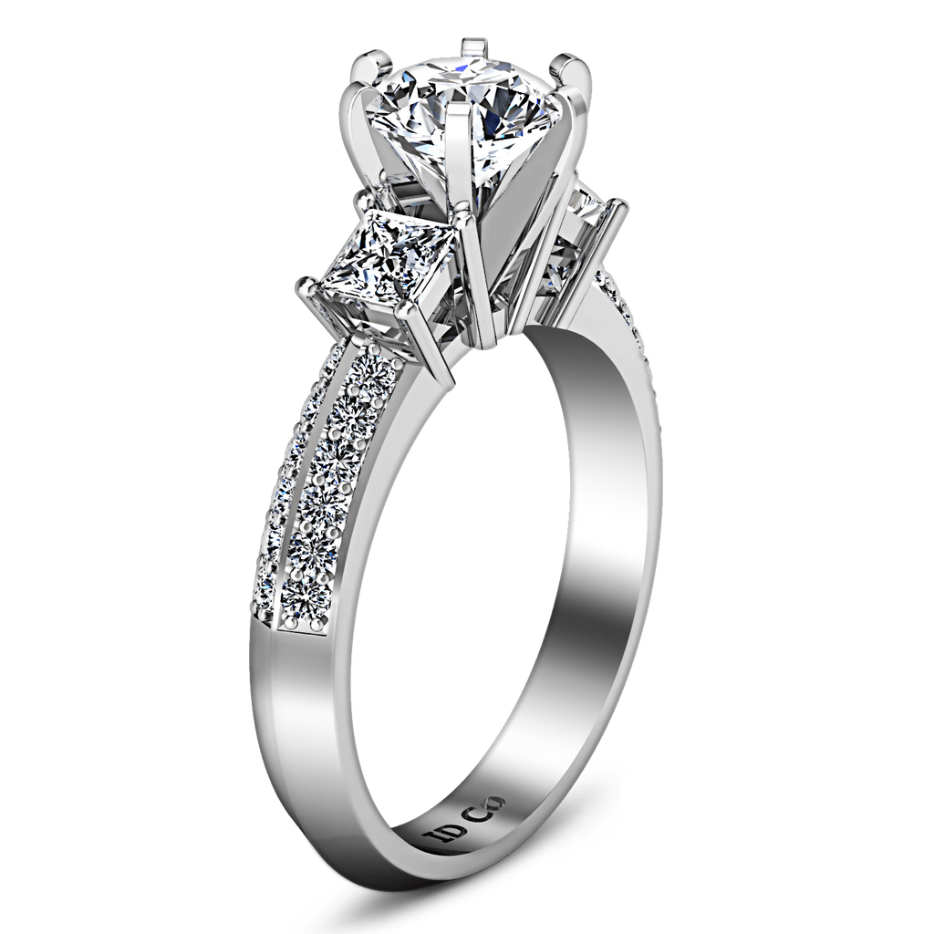 Round Diamond Three Stone Engagement Ring Ivana 14K White Gold engagement rings imaginediamonds 