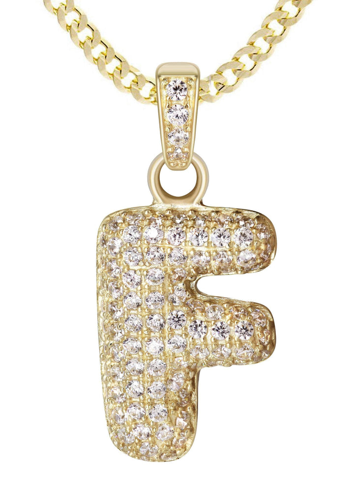 10K Yellow Gold Cuban Chain & "F" CZ Bubble Letter | Appx. 4.1 Grams BELOW200 FrostNYC 