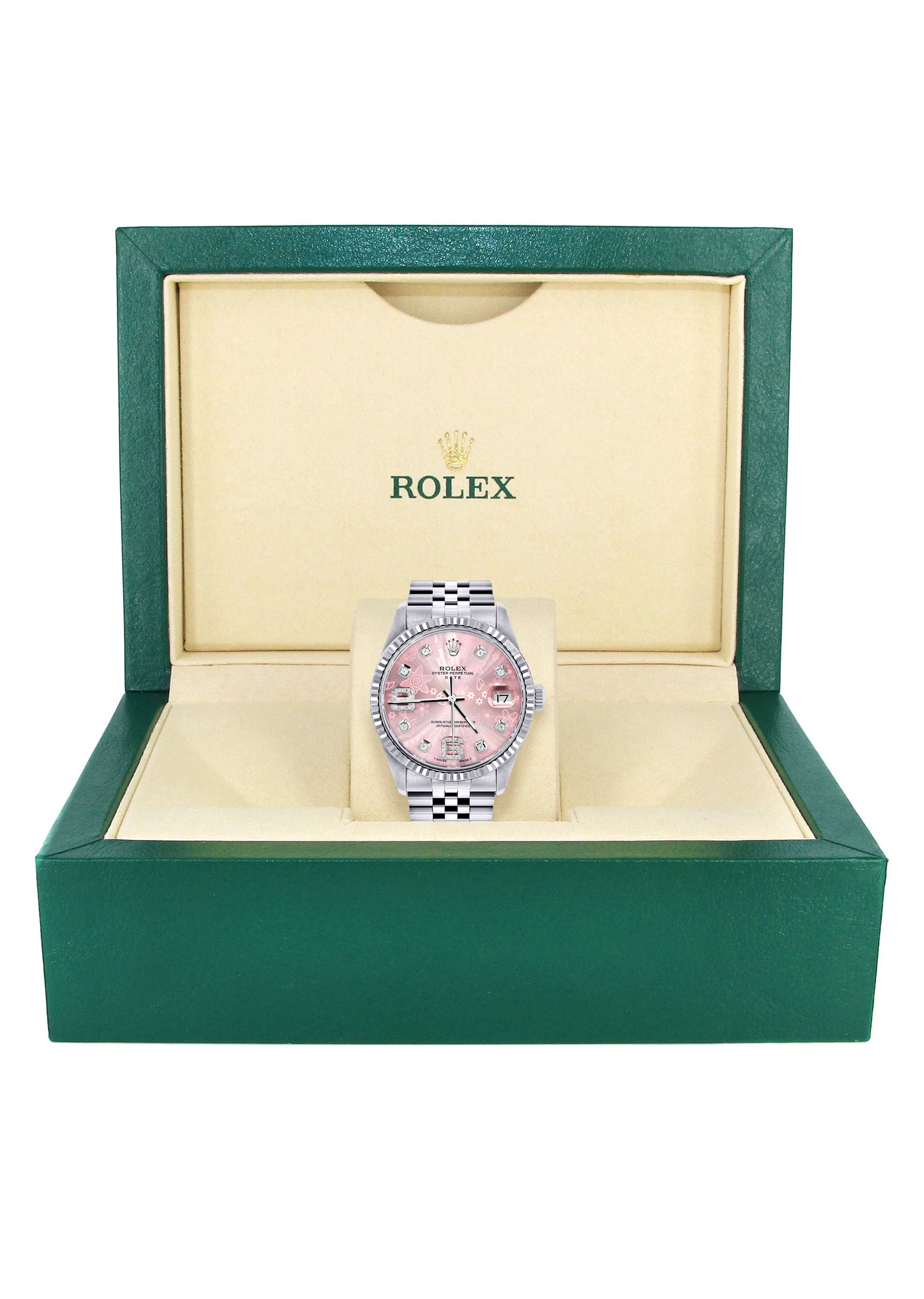 Womens Rolex Datejust Watch 16200 | Fluted Bezel | 36Mm | Pink Flower