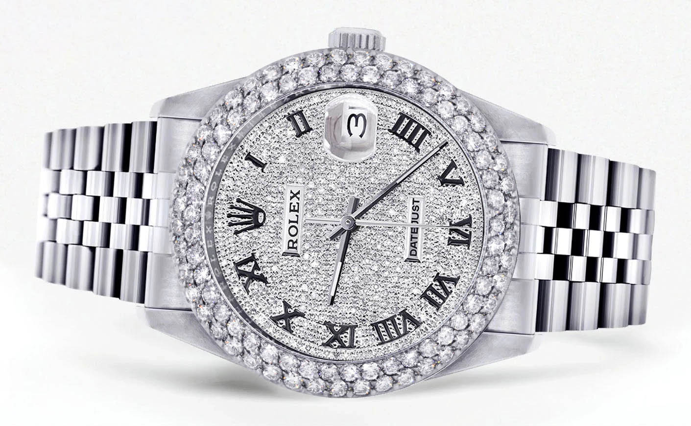 Mens Rolex Datejust Watch 16200 | 36Mm | Full Diamond Roman Numeral Di