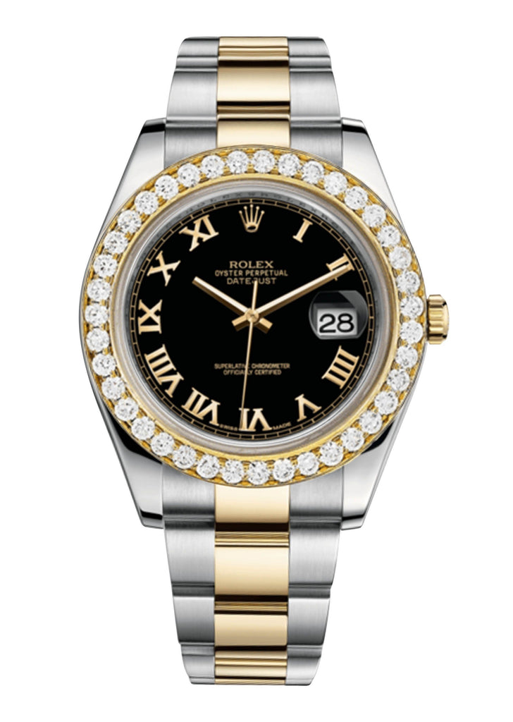 Rolex Datejust Ii Black Dial - Gold Roman Numerals With 5 Carats Of Diamonds WATCHES FROST NYC 
