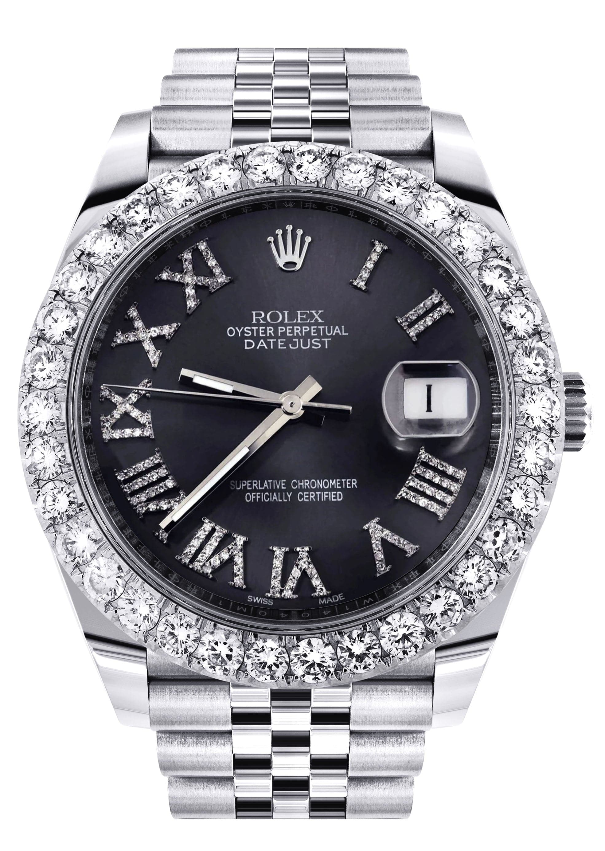 Rolex Datejust II Watch 41 MM Custom Black Graphite Roman Diamond