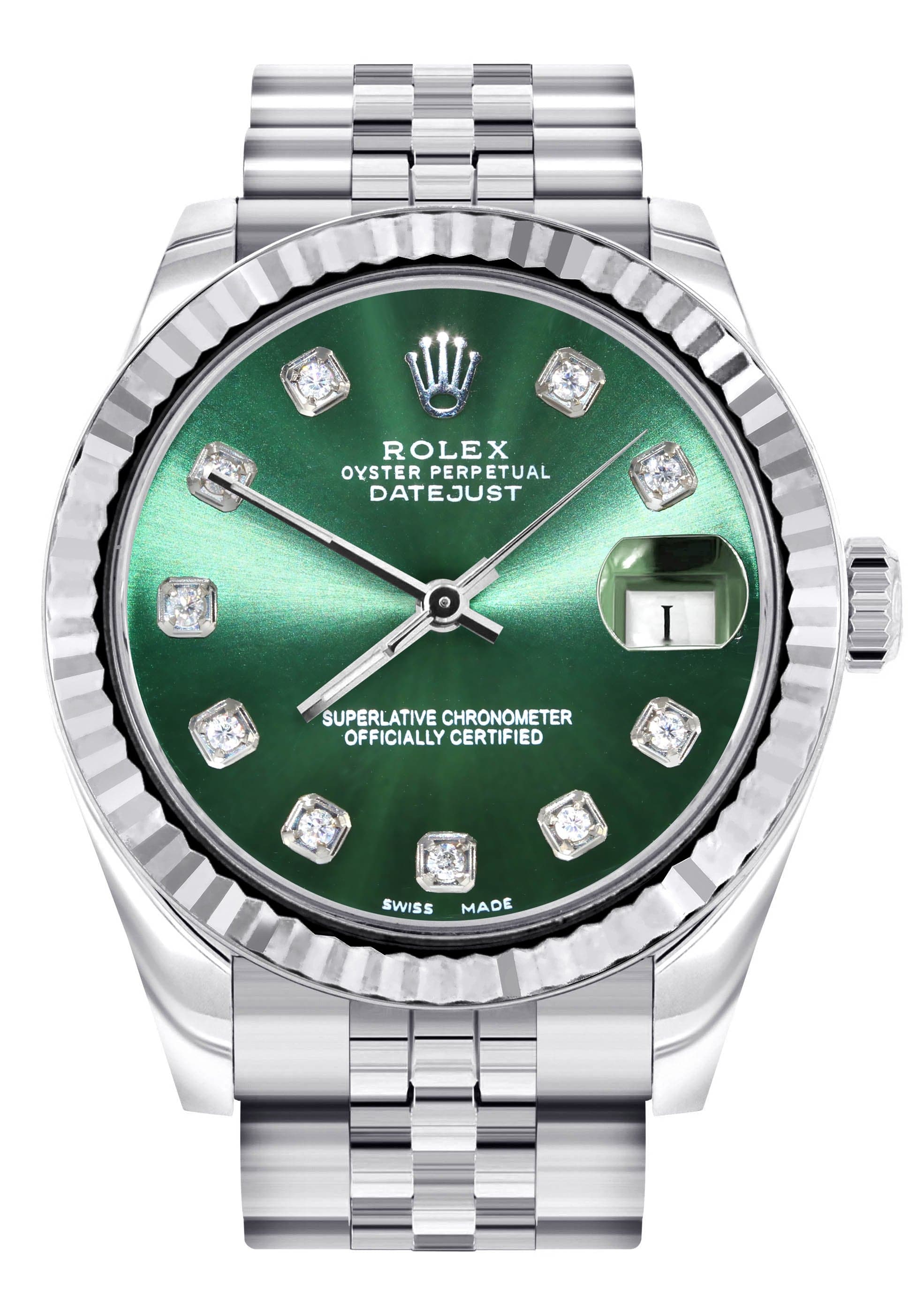 Relógio rolex diamante moldura canelada 31mm mostrador