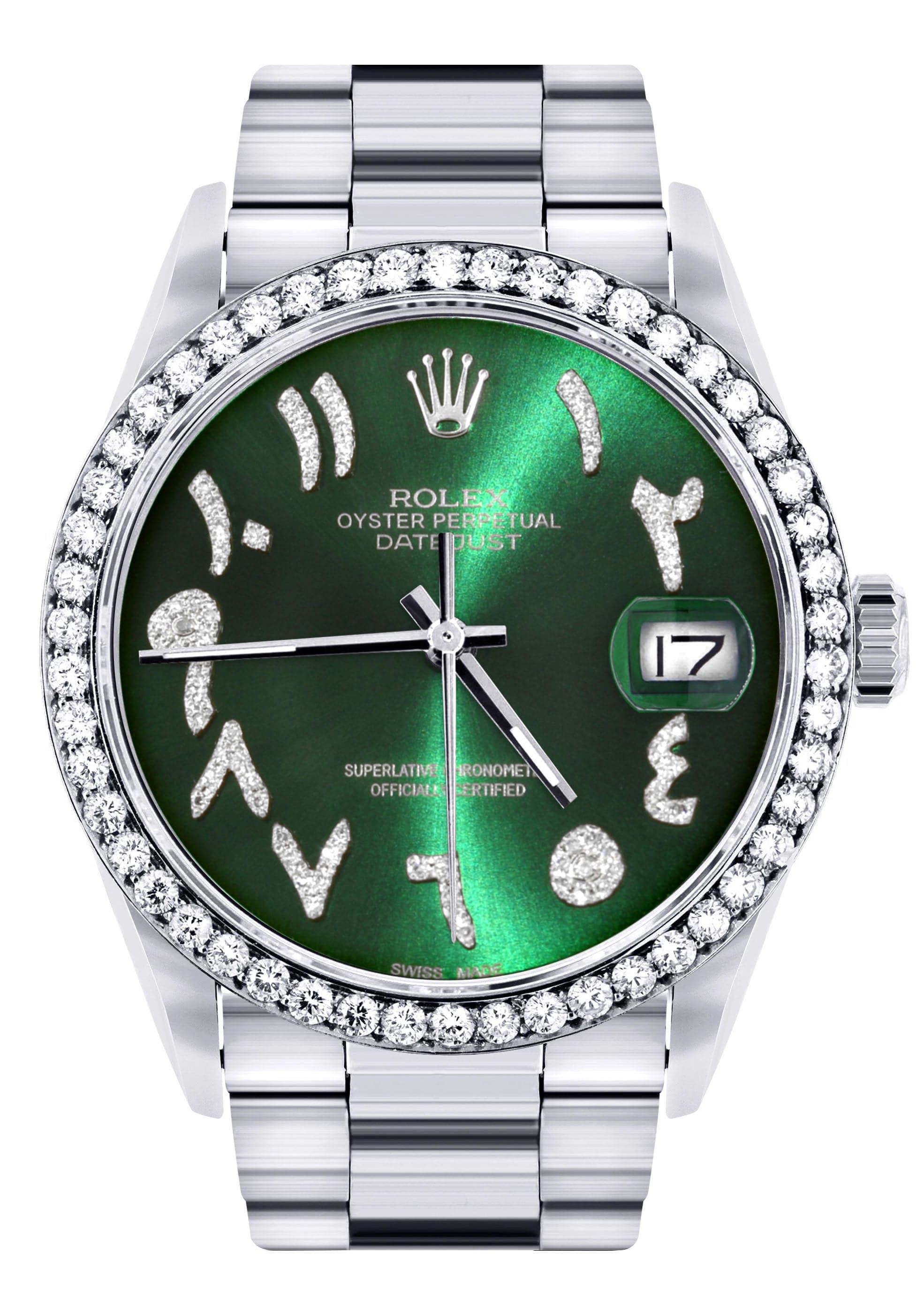Diamond Mens Rolex Datejust Watch 16200 | 36Mm | Green Arabic Diamond