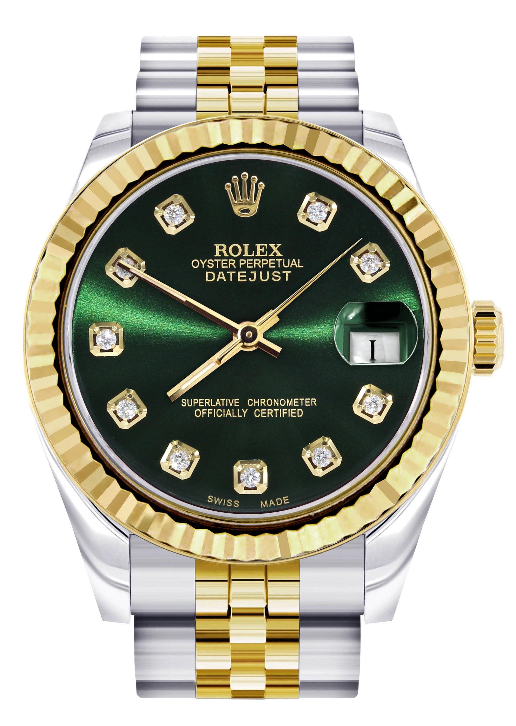 Rolex horloge met diamantgoud gecanneleerde lunette 31 mm