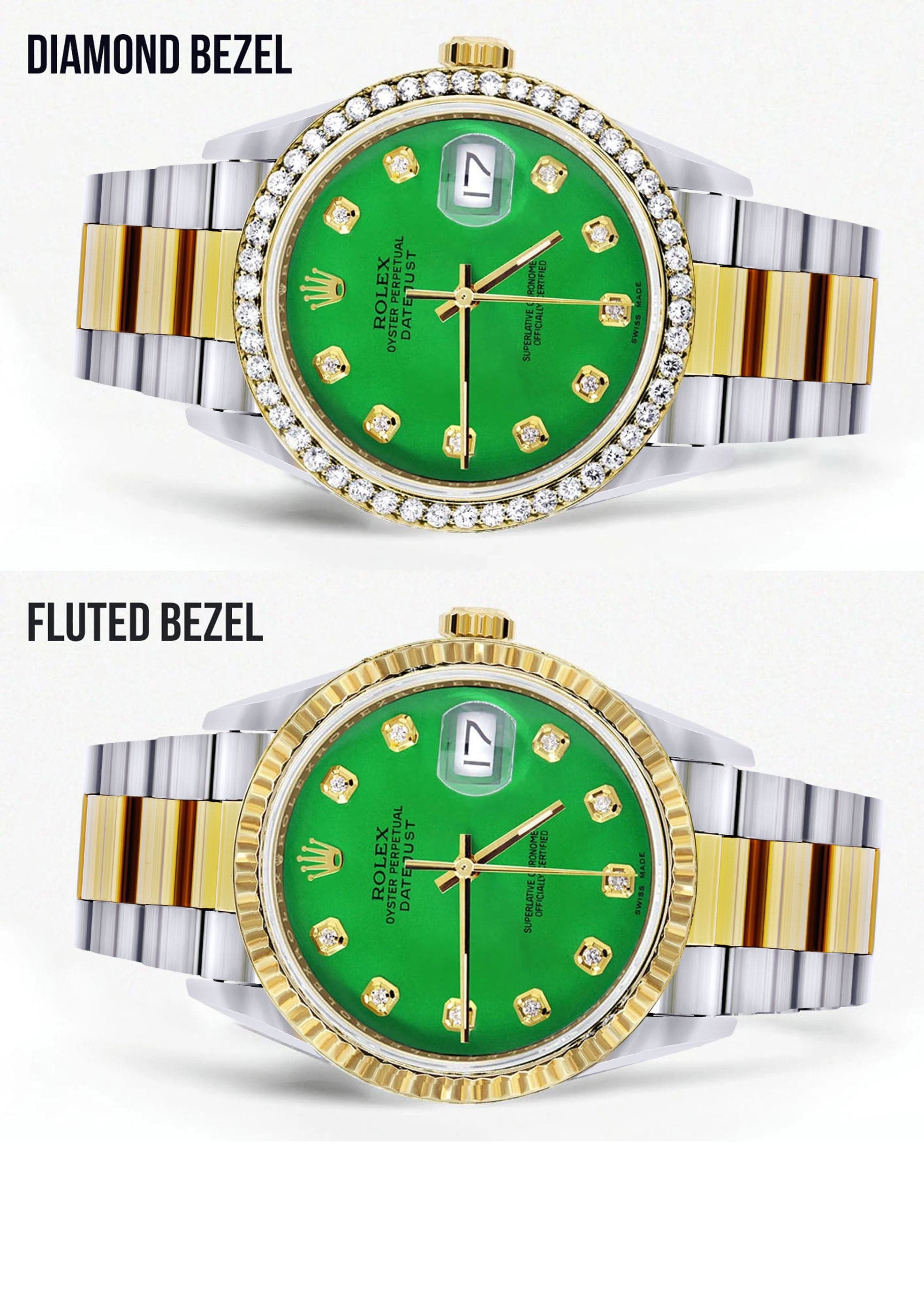 Gold Rolex Datejust Watch 16233 for Men | 36Mm | Green Dial | Oyster B