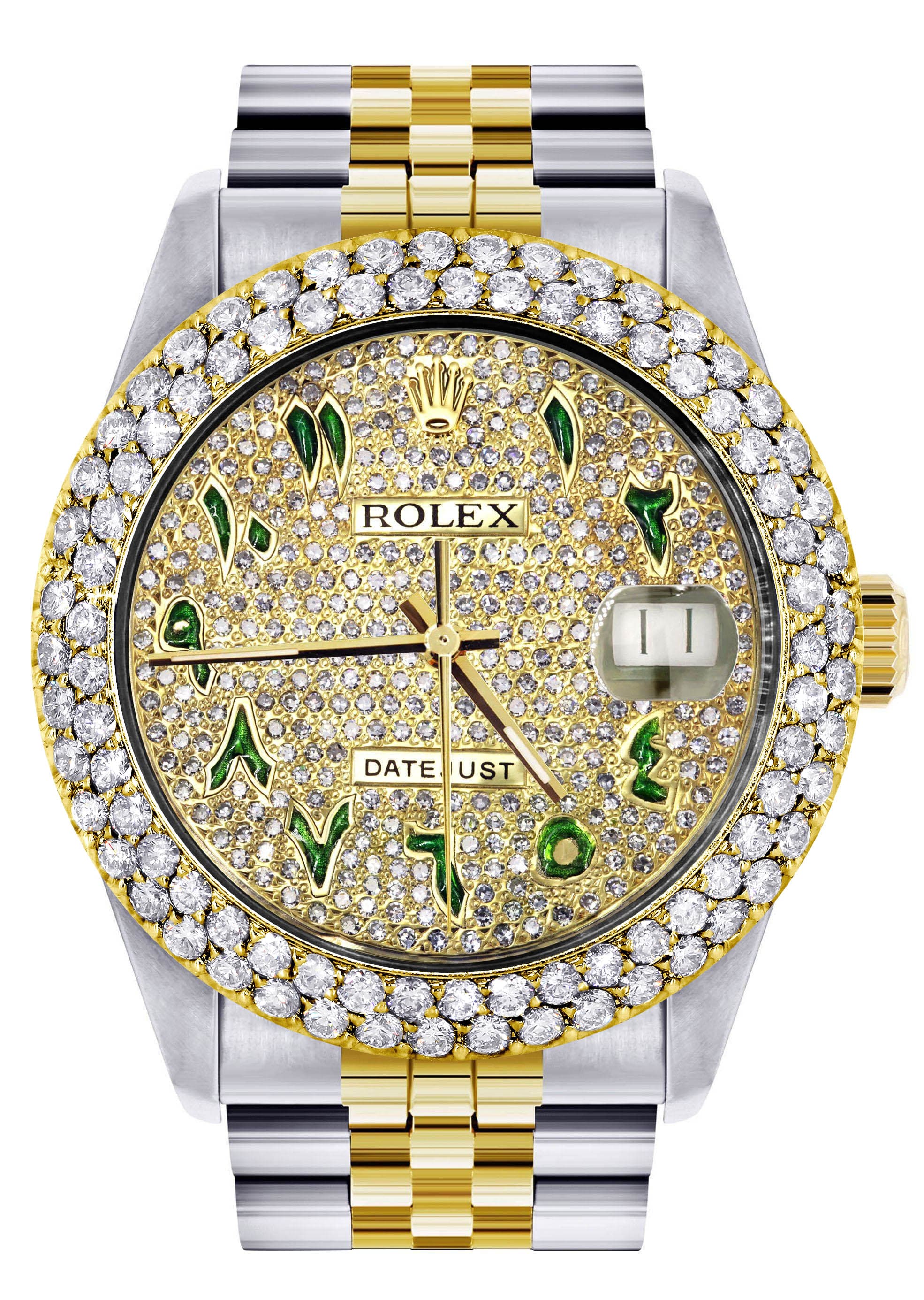 CLASSICAL Diamonds 20〜23 Diamond Gold Rolex Watch For Men 16233 | 36Mm | Diamond Green Arabic D
