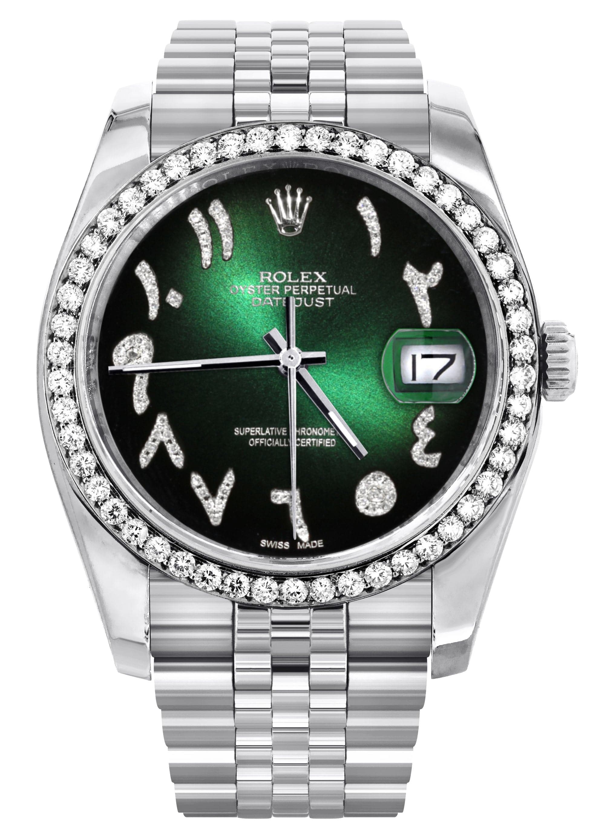 116200 | Hidden Clasp | Diamond Rolex Datejust Watch | 36Mm | Green Bl
