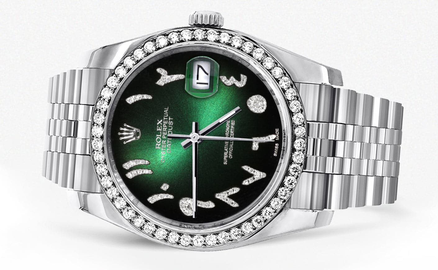 116200 | Hidden Clasp | Diamond Rolex Datejust Watch | 36Mm | Green Bl