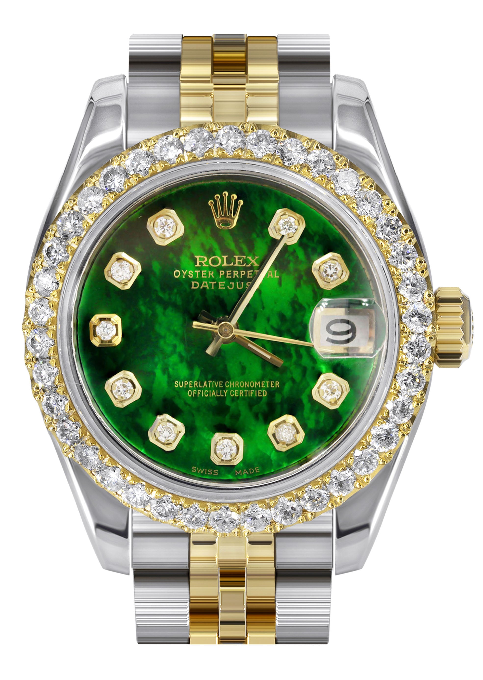 Womens Diamond Gold Hidden Clasp Rolex Watch | 1 Carat Bezel | 26Mm |