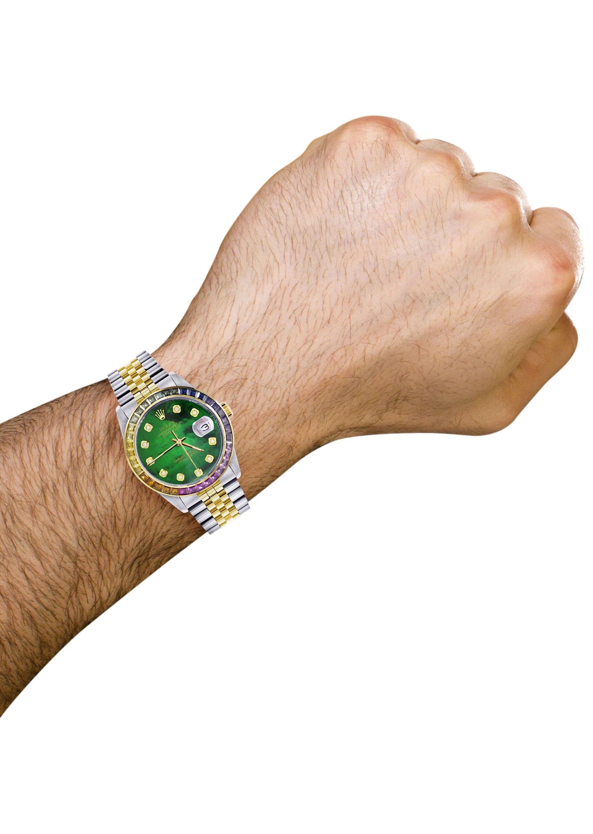 Diamond Gold Rolex Watch For Men 16233 | 36Mm | Rainbow Sapphire Bezel