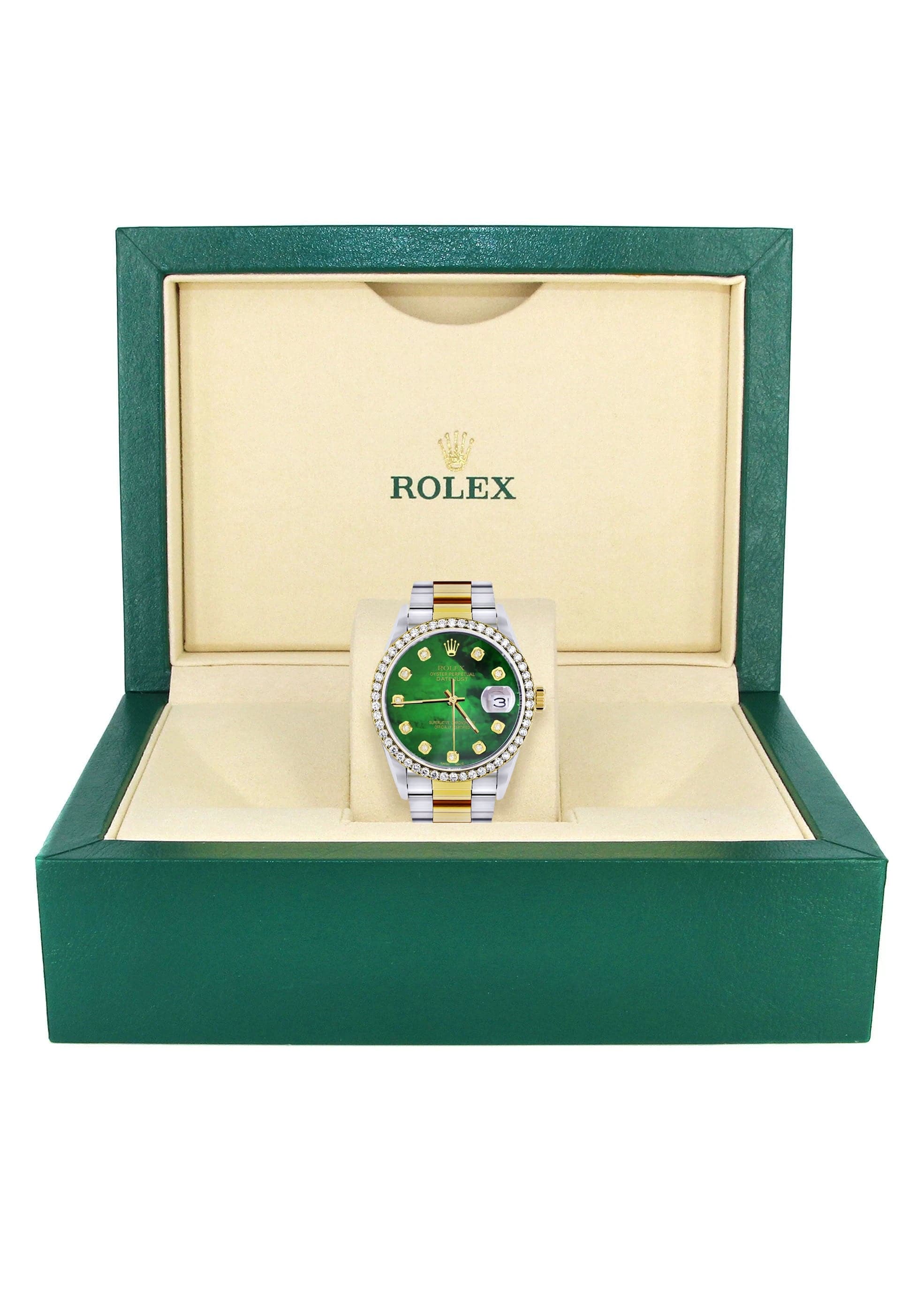 ROLEX グリーンボックス Diamond Rolex Datejust for Men 16233 Two Tone | 36MM | Green Diamond M