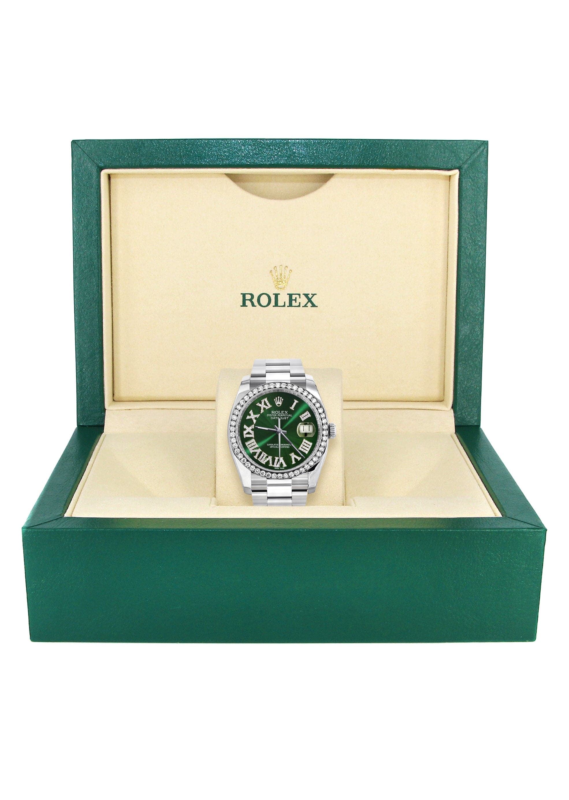 116200 | Rolex Datejust Watch | 36Mm | Green Roman Diamond Dial | Oyst