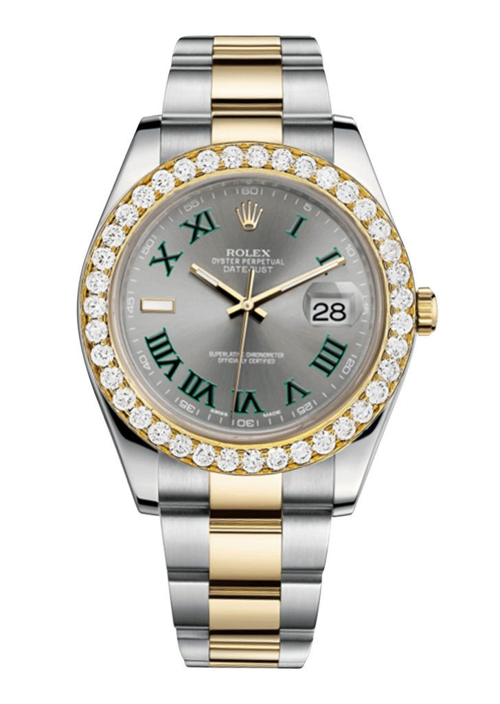 Rolex Datejust Ii Slate Dial - Greem Roman Numerals With 5 Carats Of Diamonds WATCHES FROST NYC 