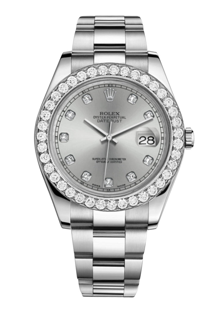 Rolex Datejust Ii Silver Dial - Diamond Hour Makers With 5 Carats Of Diamonds WATCHES FROST NYC 