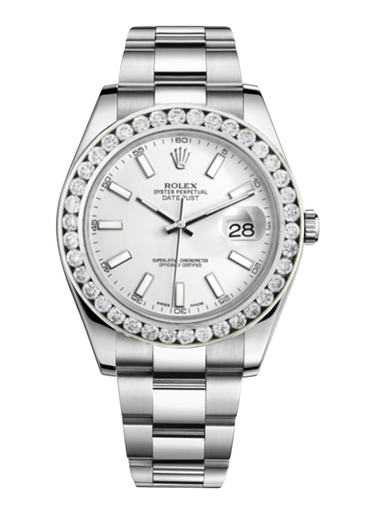Rolex Datejust Ii White Dial - Index Hour Markers With 5 Carats Of Diamonds WATCHES FROST NYC 