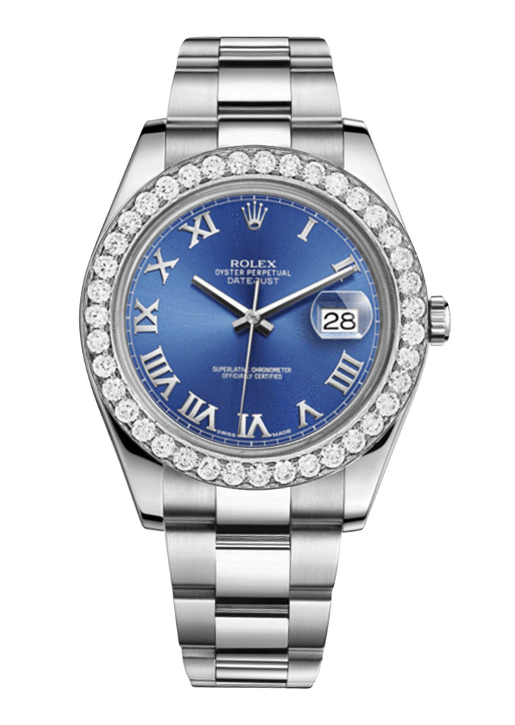 Rolex Datejust Ii Blue Dial - Roman Numerals With 5 Carats Of Diamonds WATCHES FROST NYC 