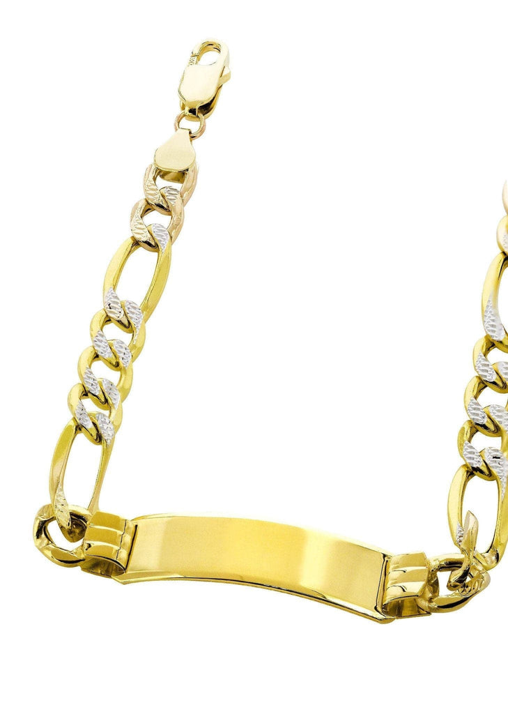 Hollow Id Pave Figaro Bracelet 10K Yellow Gold Men's Gold Bracelets FROST NYC 