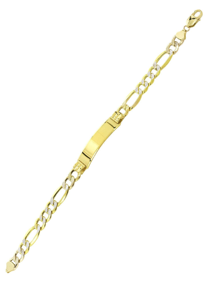 Hollow Id Pave Figaro Bracelet 10K Yellow Gold Men's Gold Bracelets FROST NYC 
