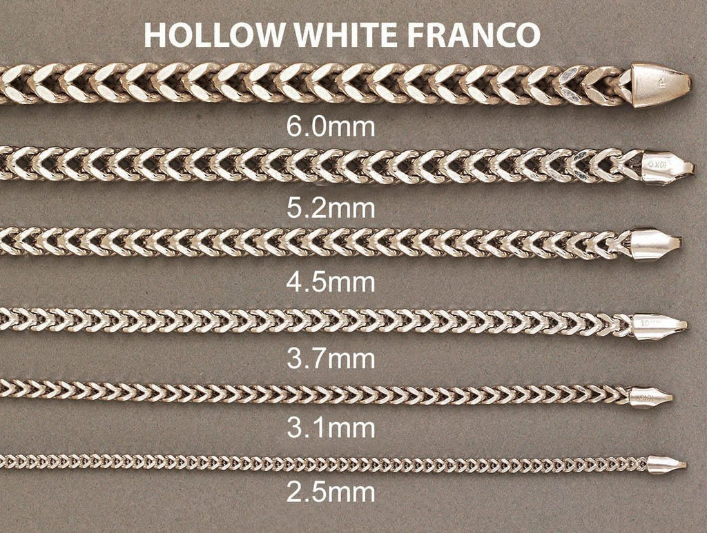 14K White Gold Chain - Hollow White Franco Chain MEN'S CHAINS FROST NYC 