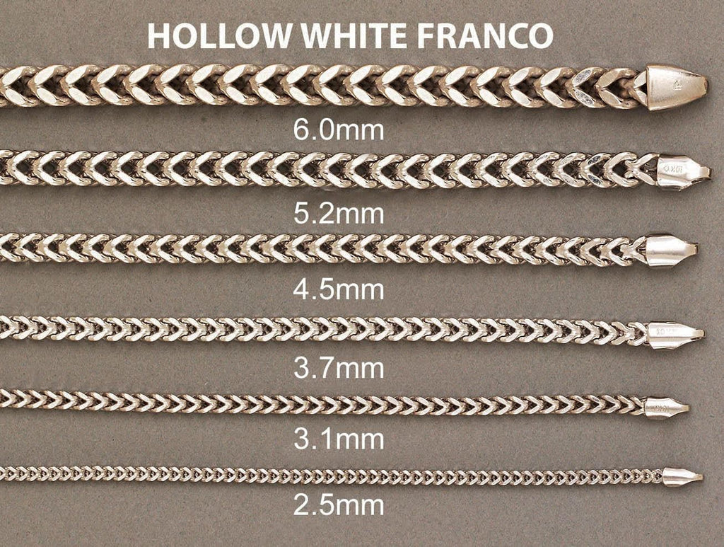 Gold Chain - Mens Hollow Franco Chain 10K White Gold MEN'S CHAINS FROST NYC 