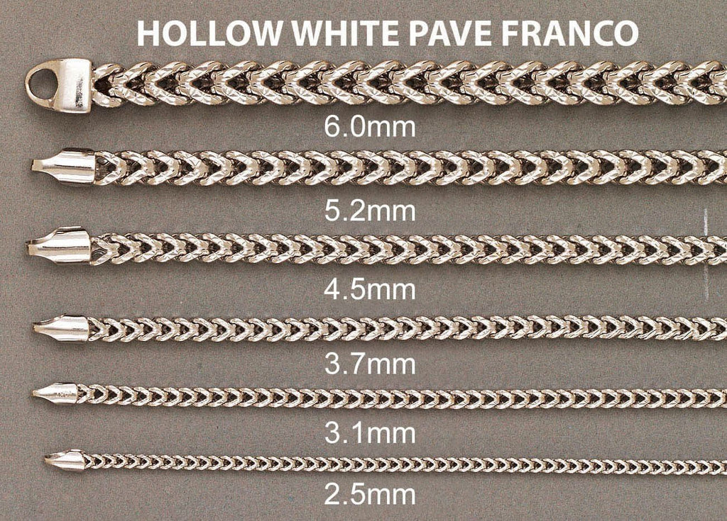 14K White Gold Bracelet Hollow Franco Diamond Cut Men's Gold Bracelets FROST NYC 