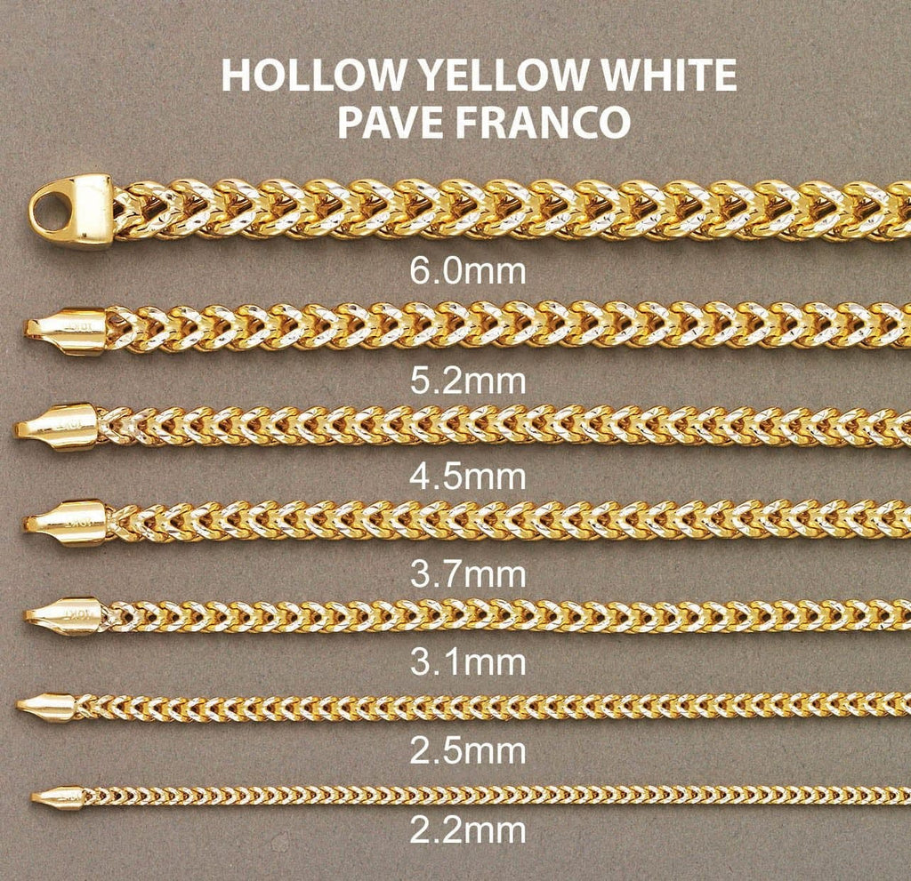 14K Gold Bracelet Hollow Franco Diamond Cut Men's Gold Bracelets FROST NYC 