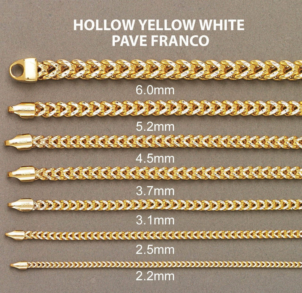 14K Yellow Gold Chain - Hollow Diamond Cut Franco Chain MEN'S CHAINS FROST NYC 
