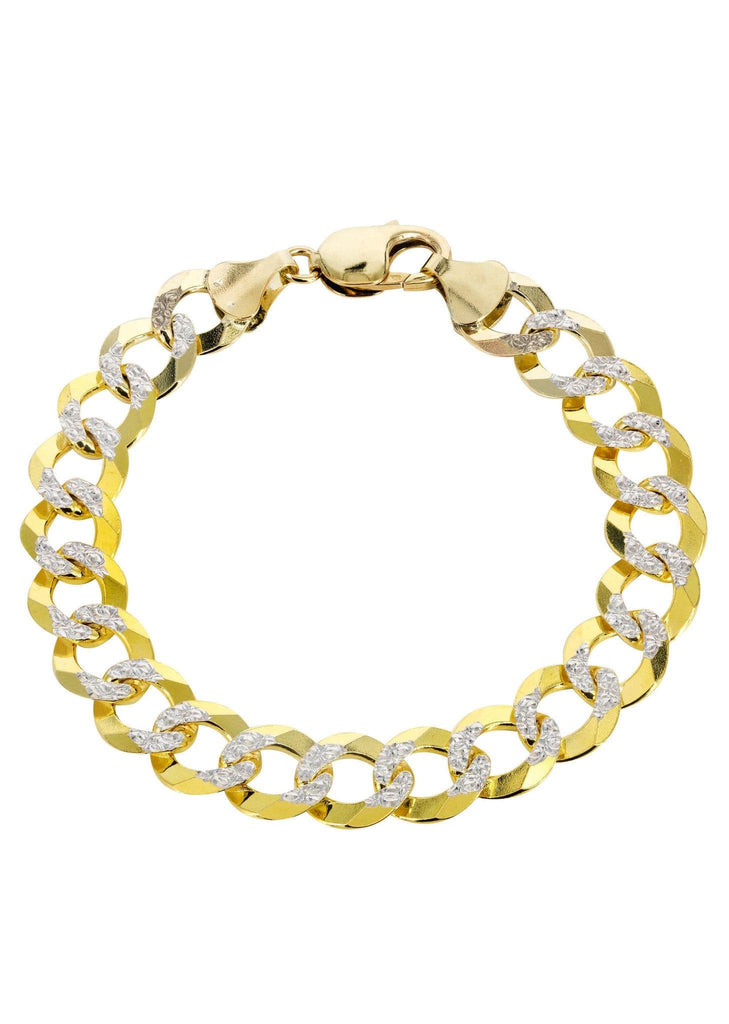 Hollow Mens Diamond Cut Cuban Bracelet 10K Yellow Gold FrostNYC