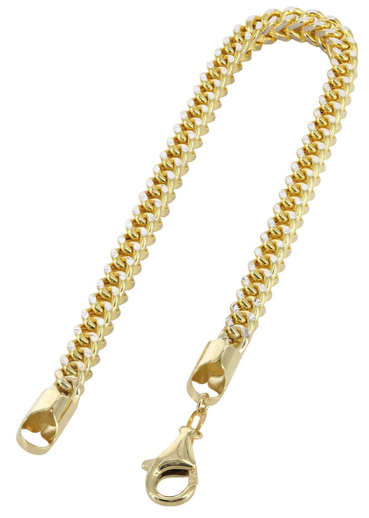 14K Gold Bracelet Hollow Franco Diamond Cut Men's Gold Bracelets FROST NYC 