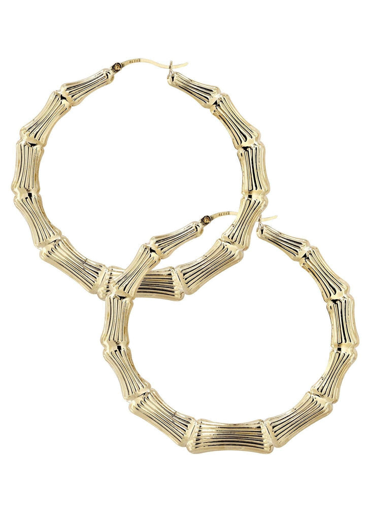 10K Gold Bamboo Hoop Earrings Customizable Size