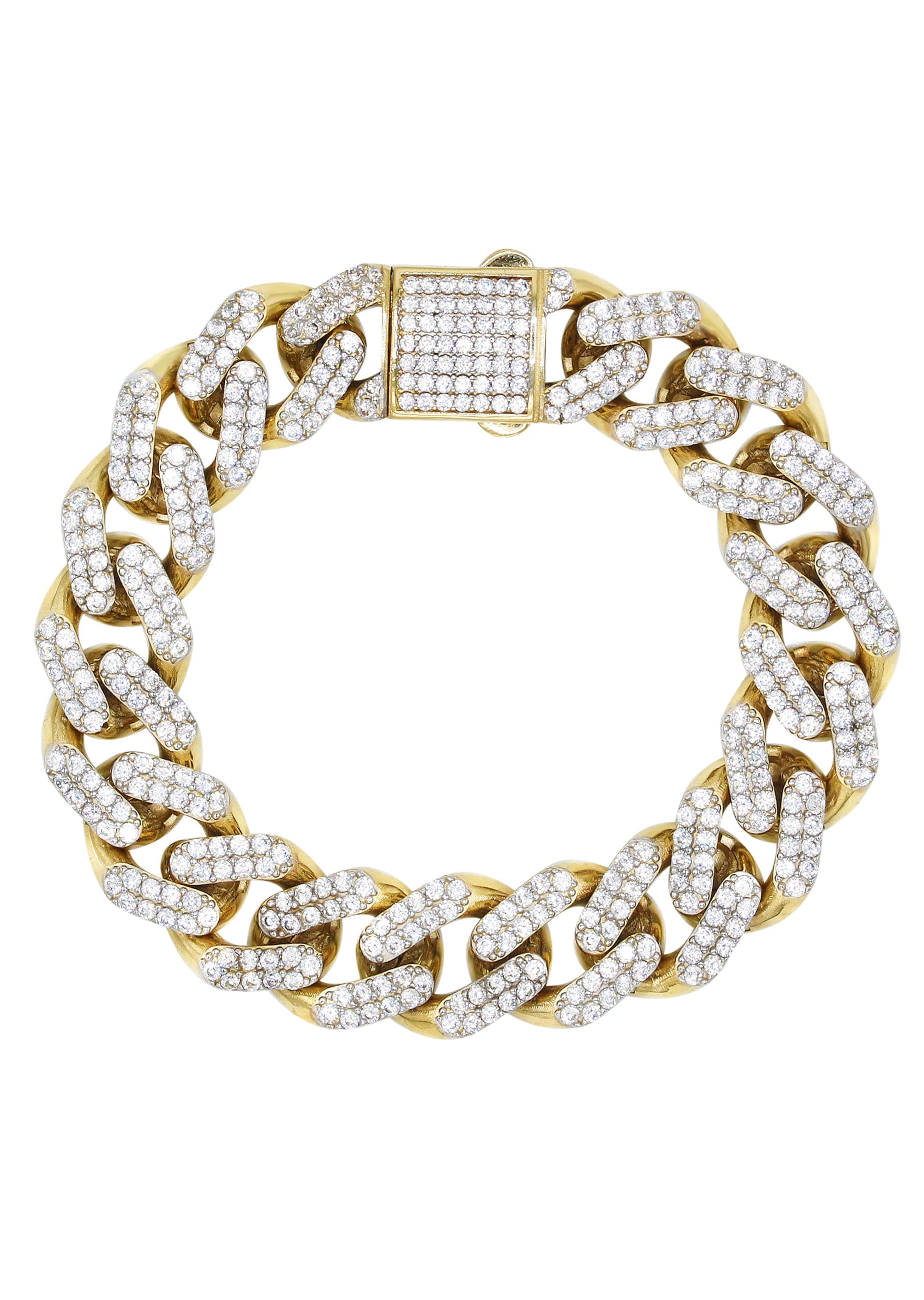 CZ Iced Out Hollow Mens Miami Cuban Link Bracelet 10K/14K Yellow Gold –  FrostNYC