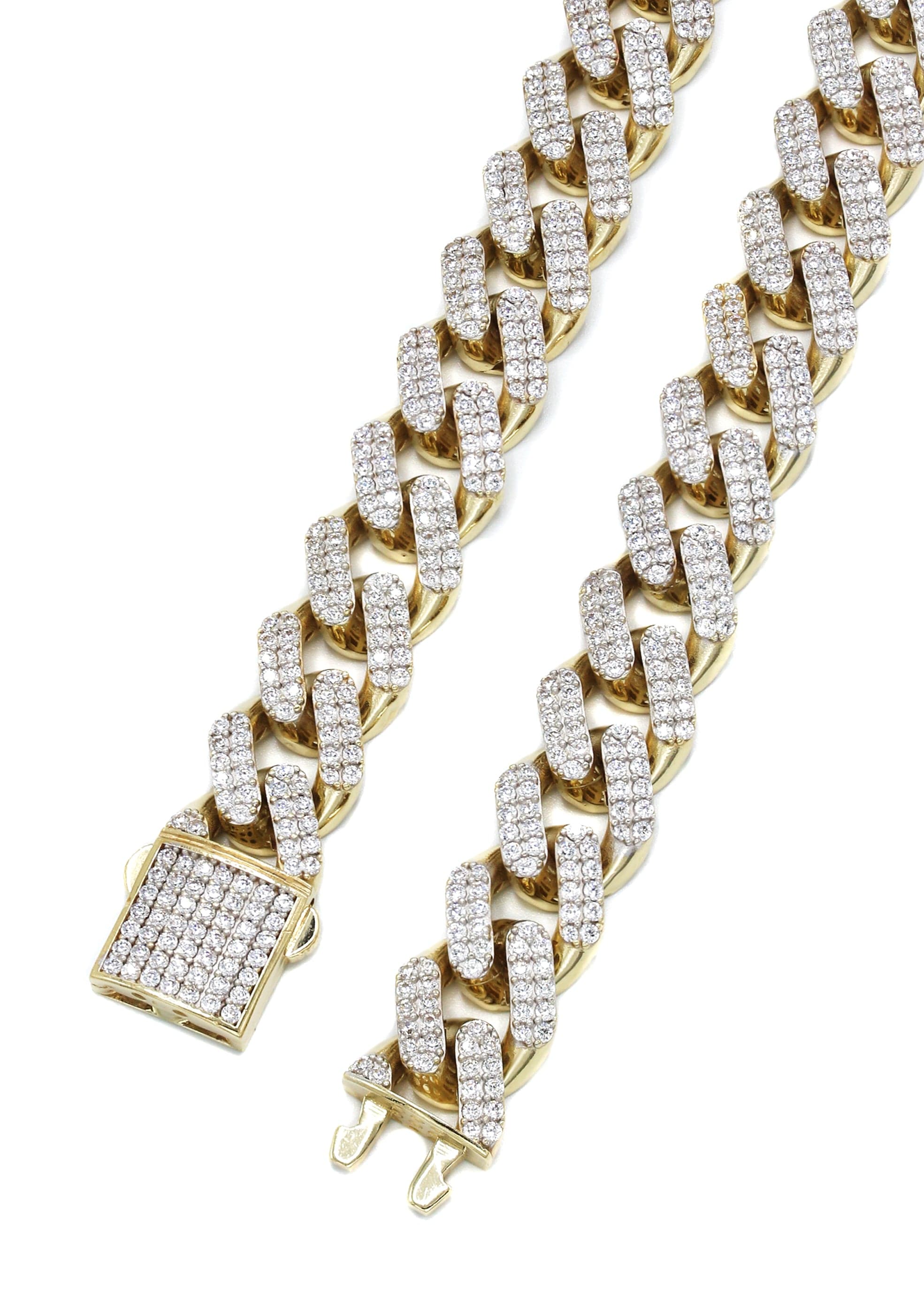 thumbnail image 2 of Miami Cuban Link Bracelet 1ct CZ Iced Clasp 14k Gold Plated Stainless Steel | Harlembling Men's Hip Hop 2 of 4