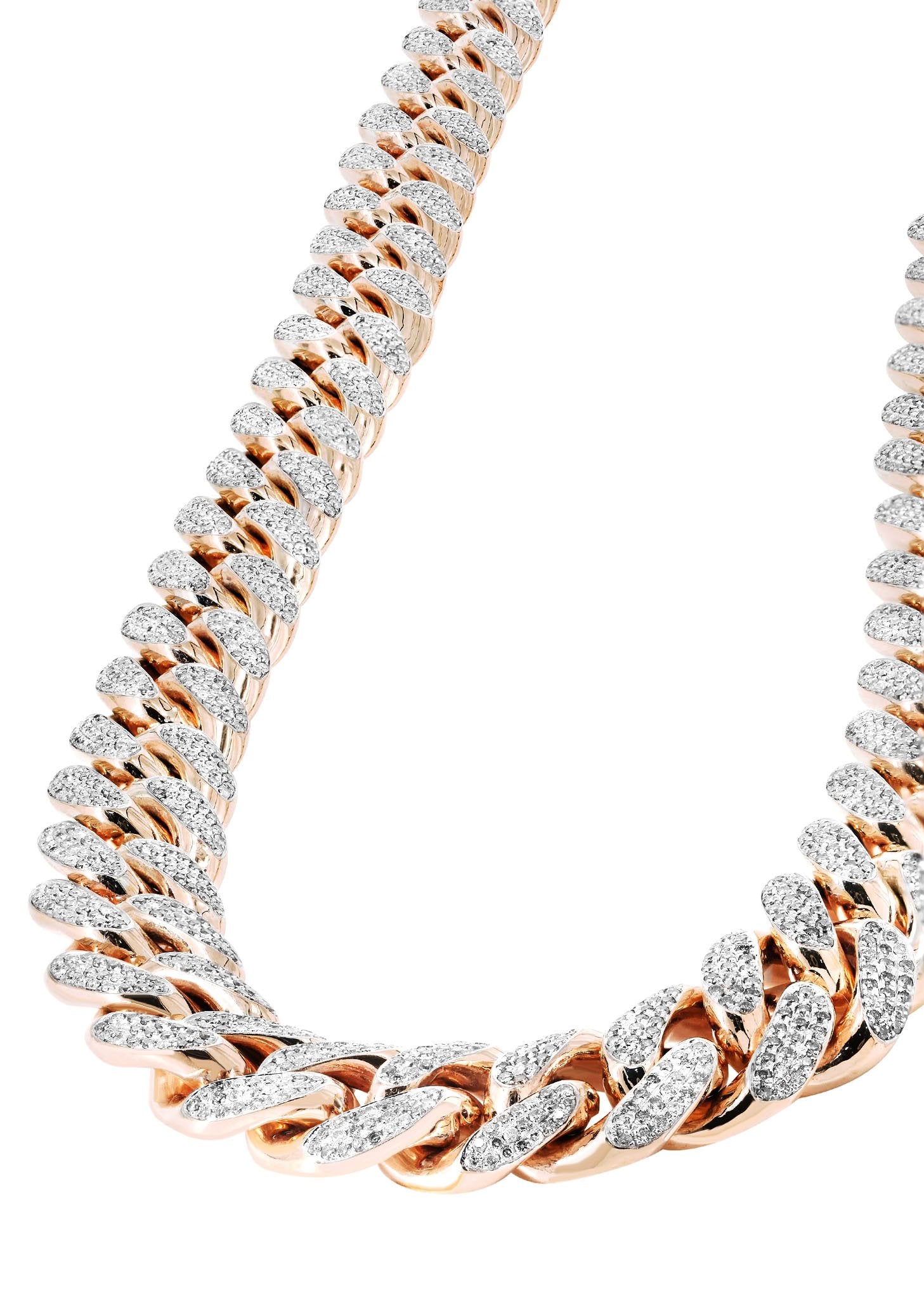 Rose Gold Iced Out Women Diamond Miami Cuban Link Chain Customizable