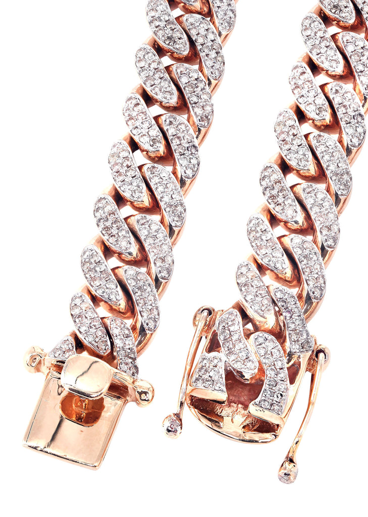 18mm Rose Gold Iced Diamond-Cut Miami Cuban Link Chain | King Ice Gold Plated / White/Rose Gold / 26