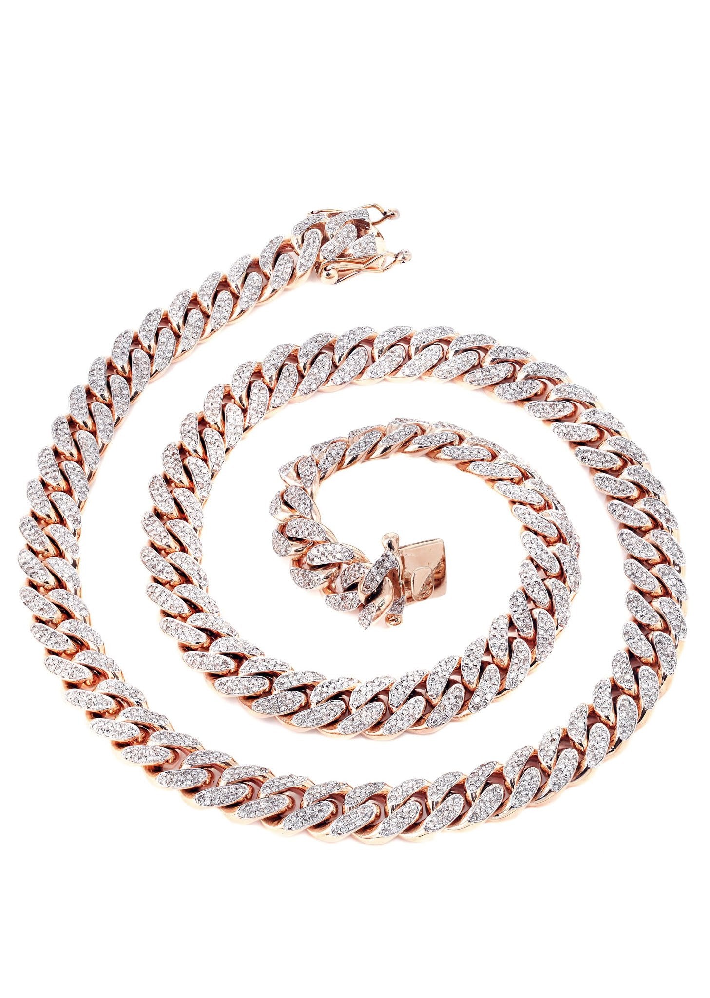 Rose Gold Iced Out Women Diamond Miami Cuban Link Chain Customizable (