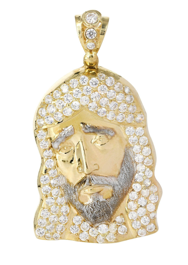 Big Jesus Piece & Cz 10K Yellow Gold Pendant. | 15.3 Grams MEN'S PENDANTS FROST NYC 