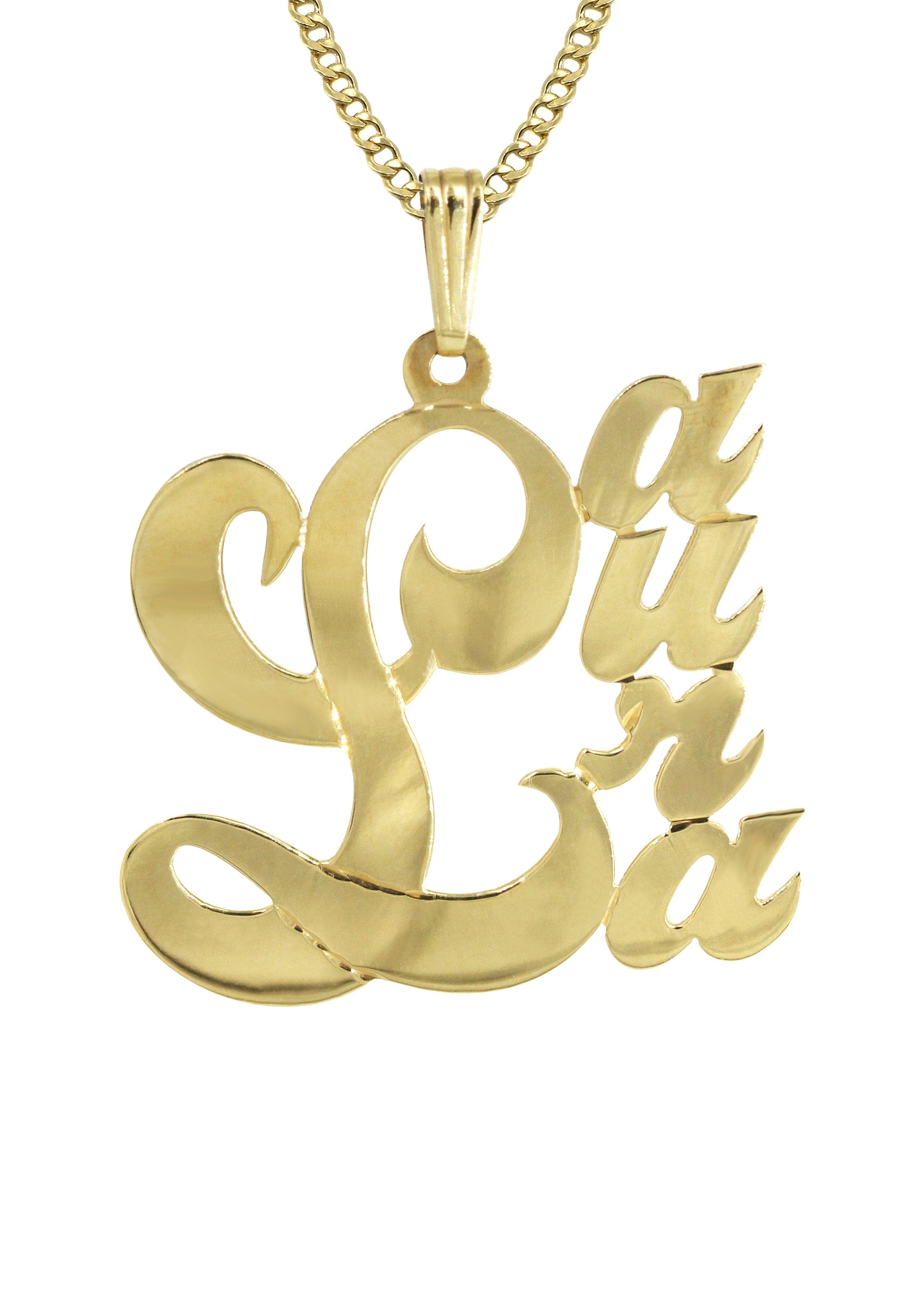 Women's Diamond Script Name Plate Heart Ribbon Necklace 14K Gold
