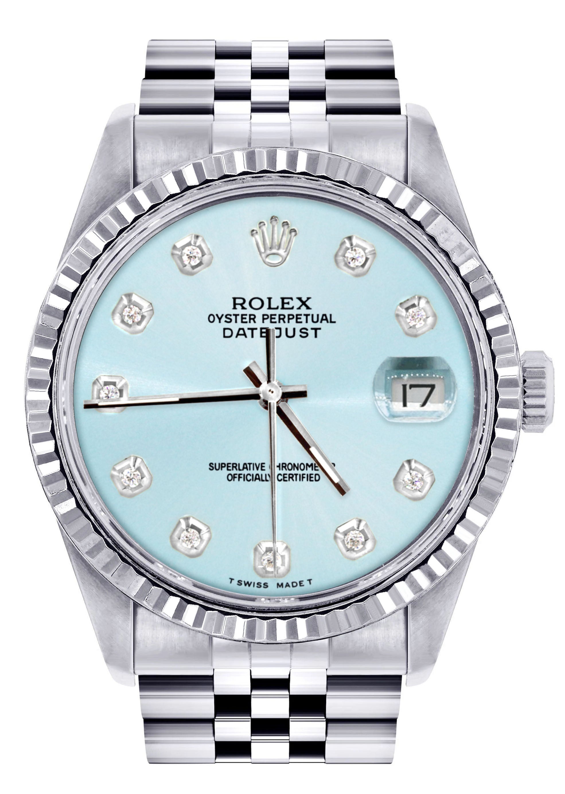 Womens Rolex Datejust Watch 16200 Fluted Bezel 36Mm Light Blue D