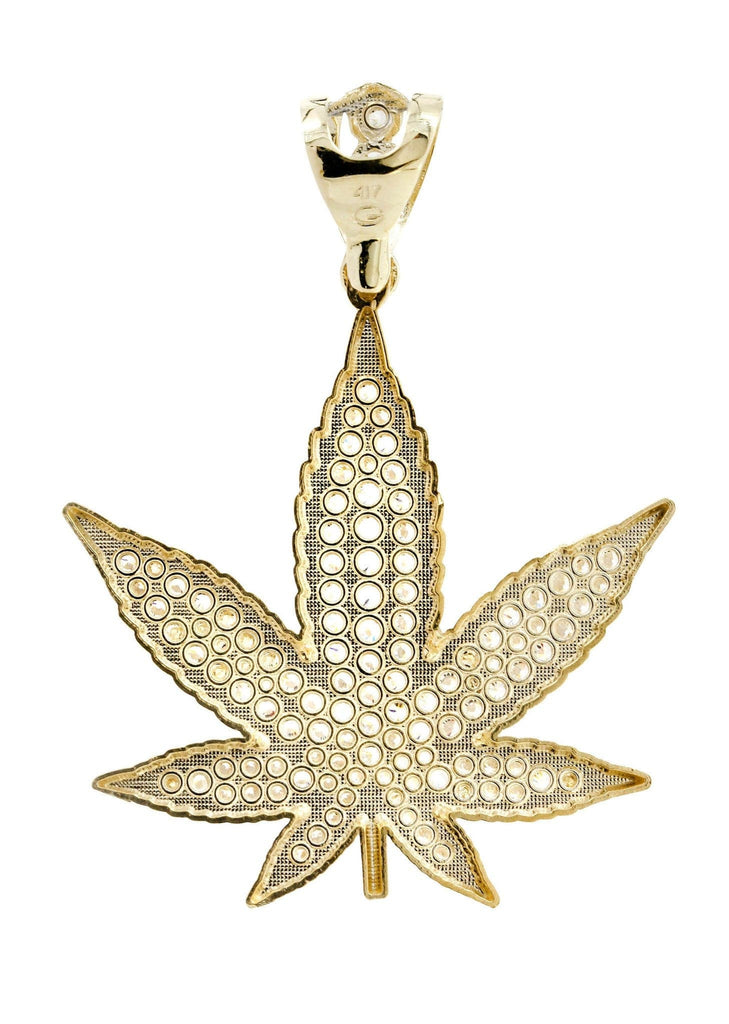 Big Marijuana Leaf & Cz 10K Yellow Gold Pendant. | 15.4 Grams MEN'S PENDANTS FROST NYC 