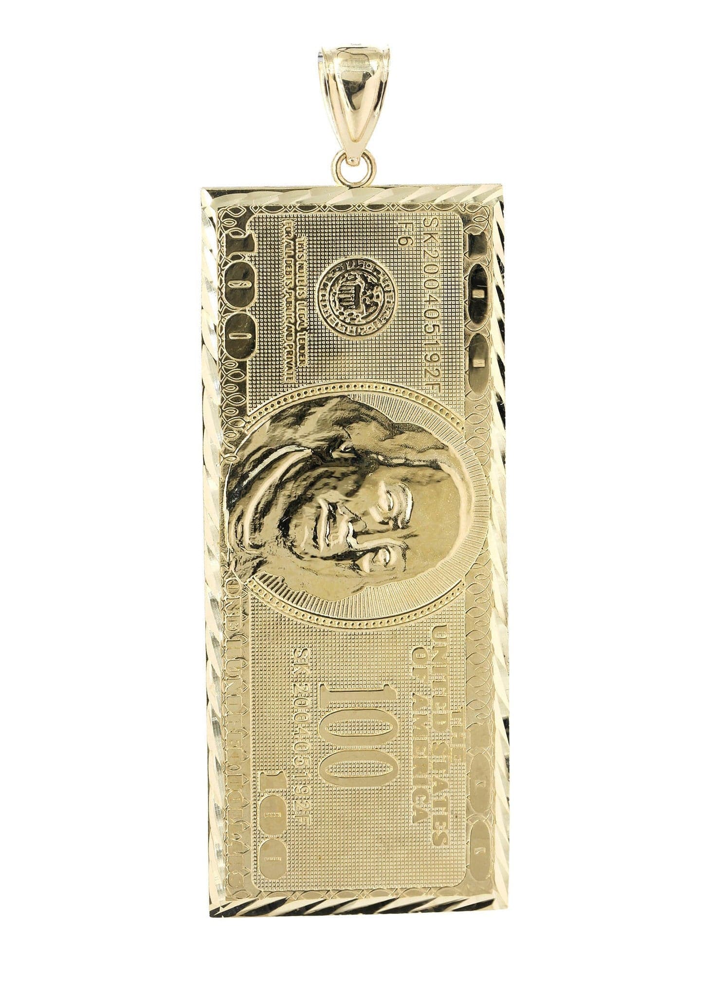 thumbnail image 2 of 10K Yellow Gold $100 Hundred Dollar Bill Money Pendant – Solid Gold Lucky Charm Necklace 2 of 4